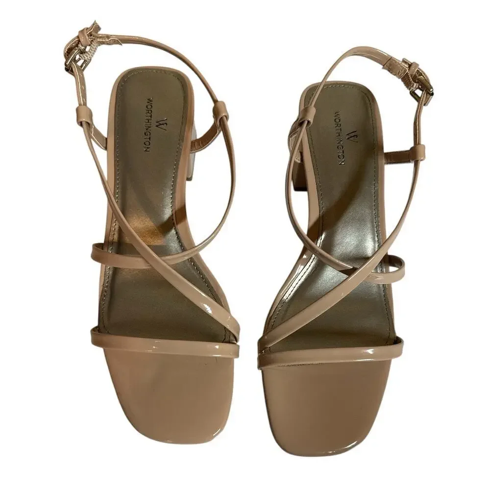 Worthington Women's Zabol Strappy Block Heeled Sandal Size 9 Beige Nougat NWOT